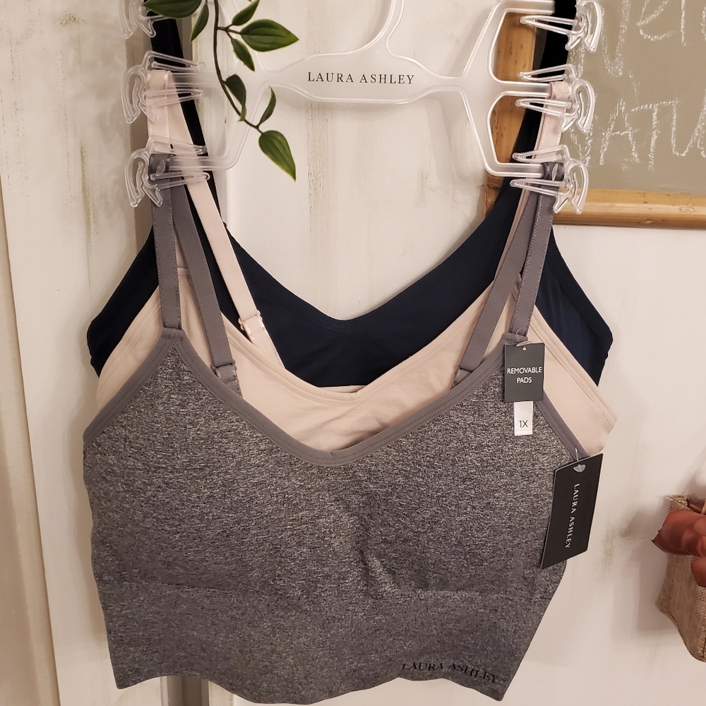 Laura Ashley 3pk‎ wireless sports bras bralettes lounge comfy active plus 2X New